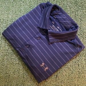 Under Armour The Playoff Men's Performance Golf Shirt Navy Striped Size Medium
